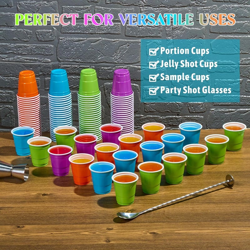 Lilymicky 300 Count 2 oz Plastic Shot Glasses, Mini Disposable Shot Cups, 2 oz Assorted Color Shot Cups for Parties, Shooting Games - Image 5
